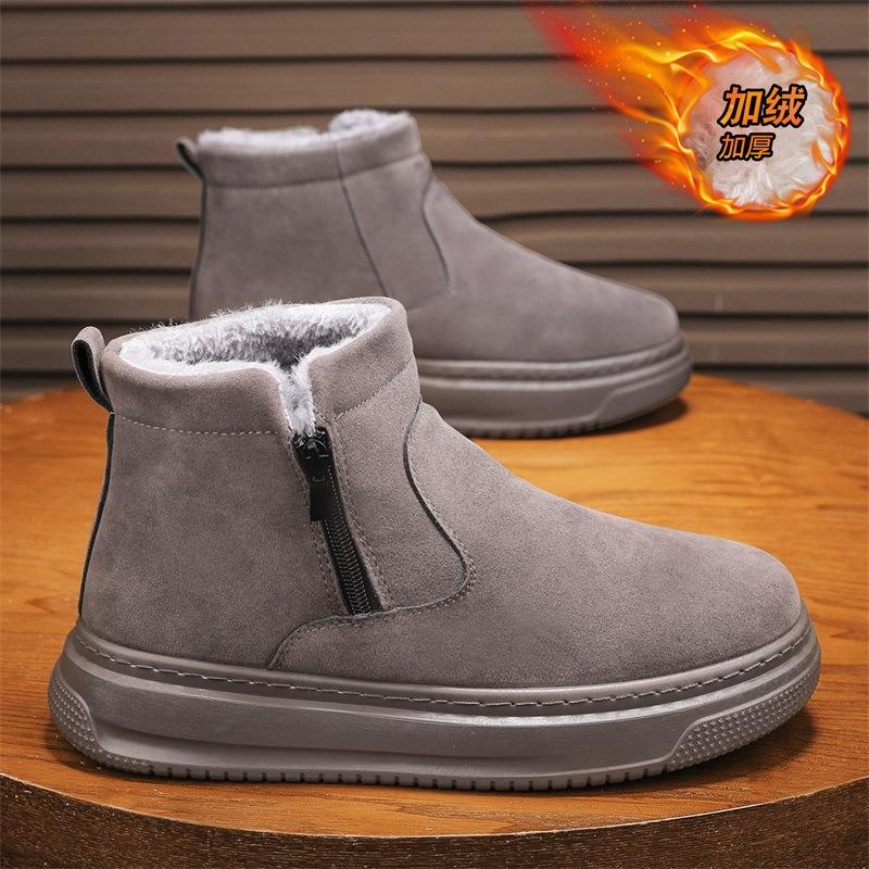 Snow boots winter velvet thickened warm non-slip side zipper fur integrated short boots cold-proof cotton shoes