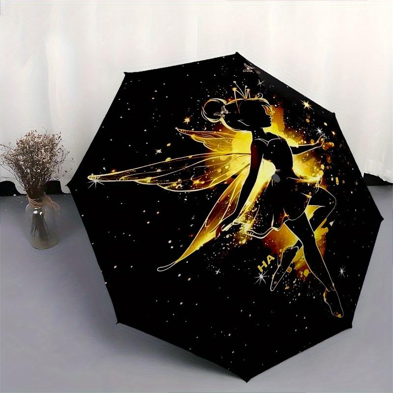 Disney Tinker Bell, Sparkle Automatic Open/Close Umbrella - Cute Umbrella with Cute Design, Portable 3-Fold Compact Umbrella for Men & Women