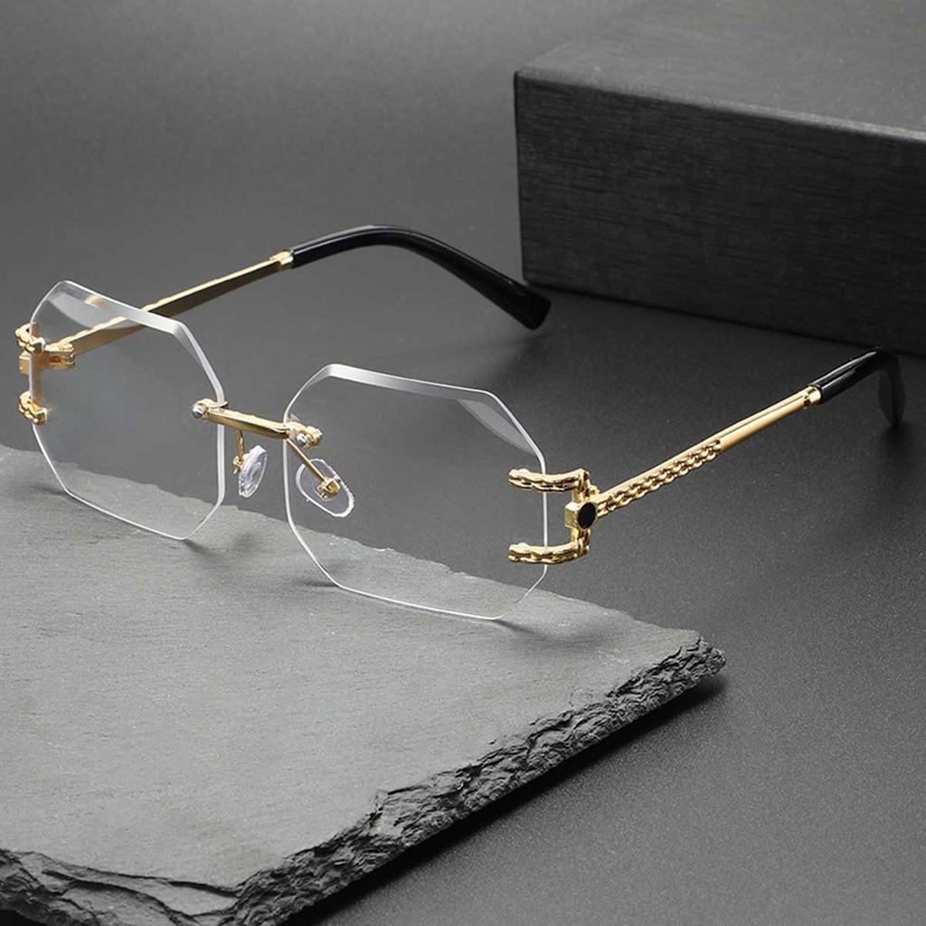 Nowe Zaawansowane Okulary Bezramkowe z Przyciętymi Krawędziami Męskie Modne Okulary z Zausznikami Okulary Damskie