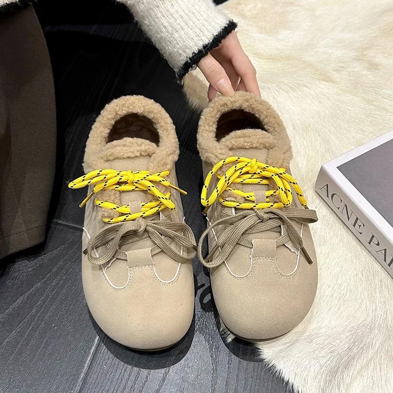 Winter New Flat Shoes Women's Round Head Suede Front Lacing Soft Sole Anti-slip Wear-resistant Short Boots