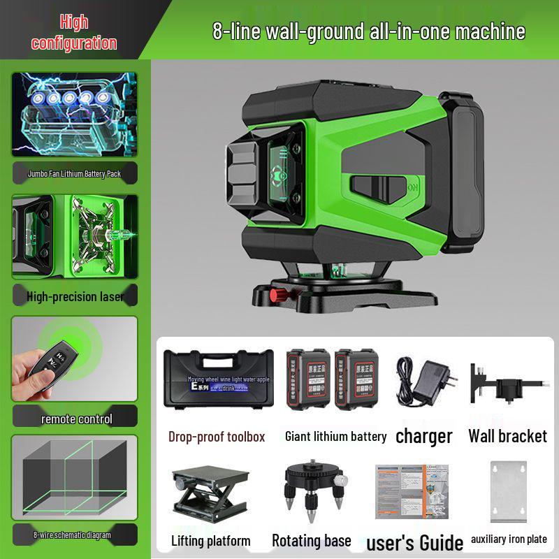 16-Line High-Precision Outdoor Green Laser Level with Strong Light and 12 Infrared Wall Stickers