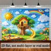 2D Rainbow Tree House Backdrop, Kids Playground Themed Background for Baby & Toddler Party Decor
