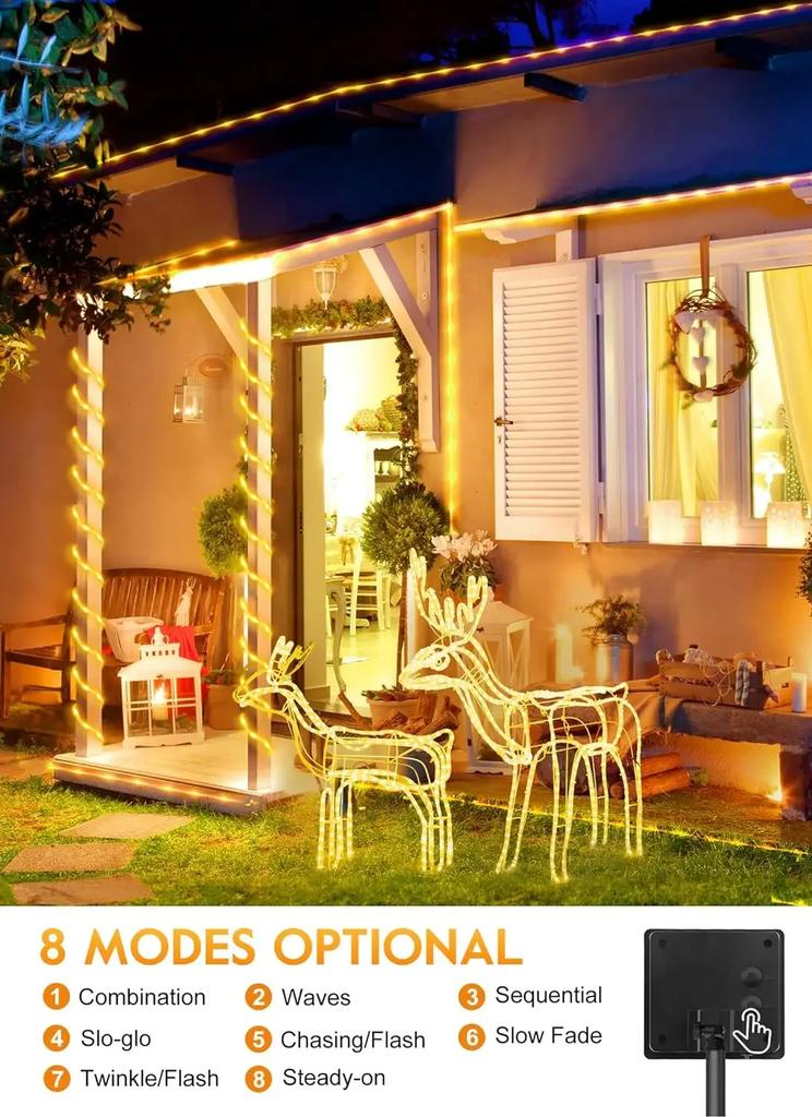 300Led Christmas Outdoor Solar Tube Rope Led Light Garden Decoration Xmas Wedding Garland Waterproof String Lights Fairy Strip