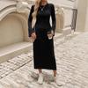 2025 Herbst/Winter Flares Ärmel Schmale Passform Rundhals Strickkleid