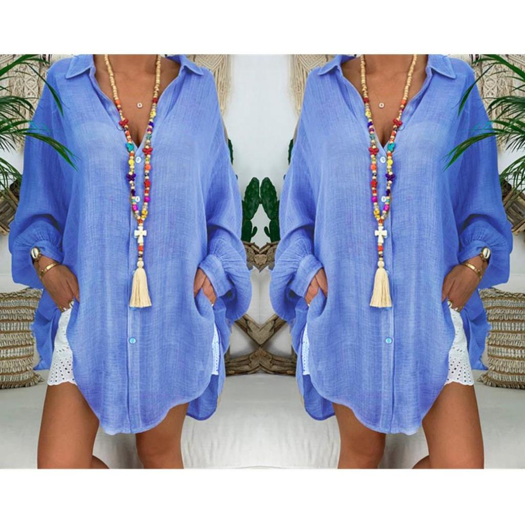 Plus Size Women's Button Down Shirt, Loose Long Sleeve Casual Blouse Top for Women, European American Style