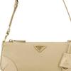 Prada Re-Nylon 2002 Enamel Metal Triangle Logo Zipper Closure Recycled Nylon And Glossy Leather Tote Shoulder Bag Women Bags Beige 1BC201_R789_F0F24