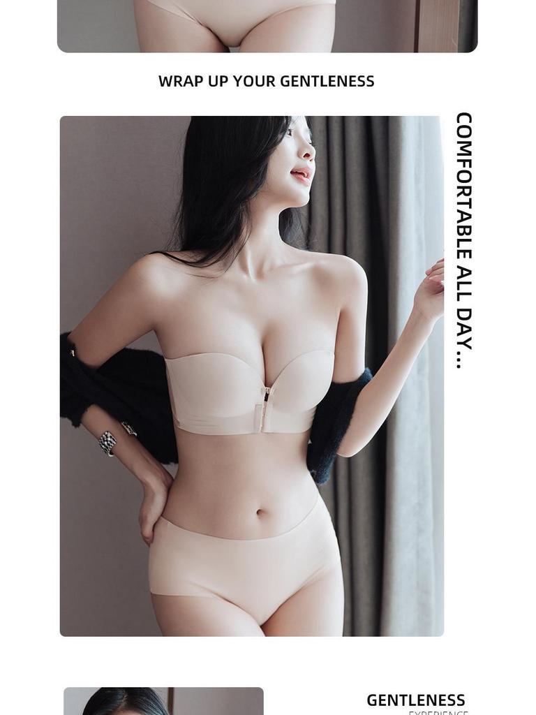 Strapless Gathered Push-Up Bra with Non-Slip Invisible Support