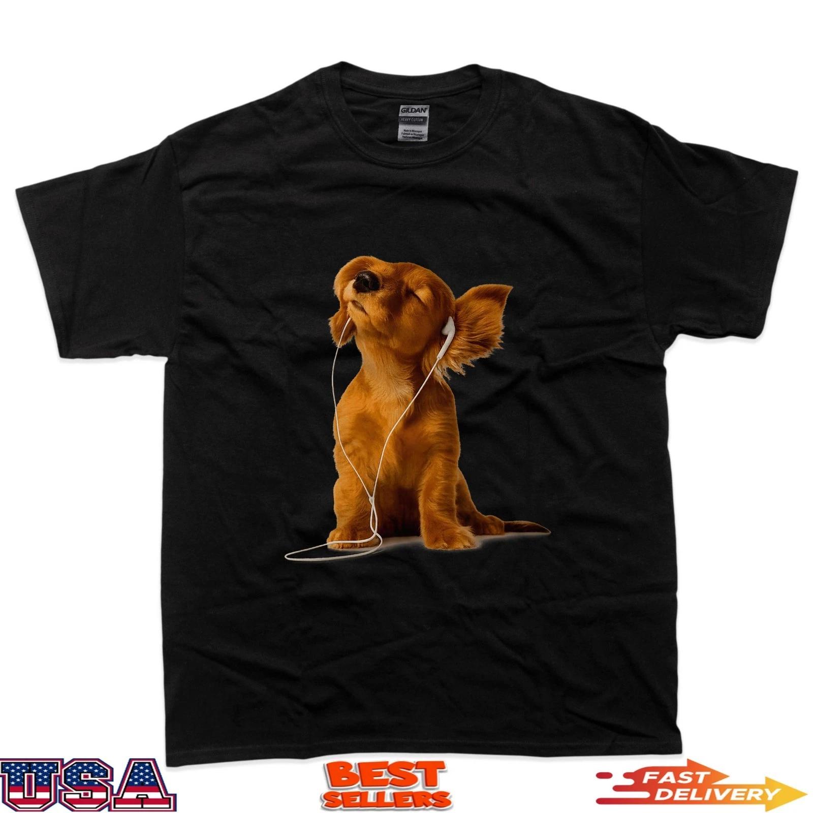 Cute Dog Listening To Music Chill Puppy With Headphones T-Shirt XL