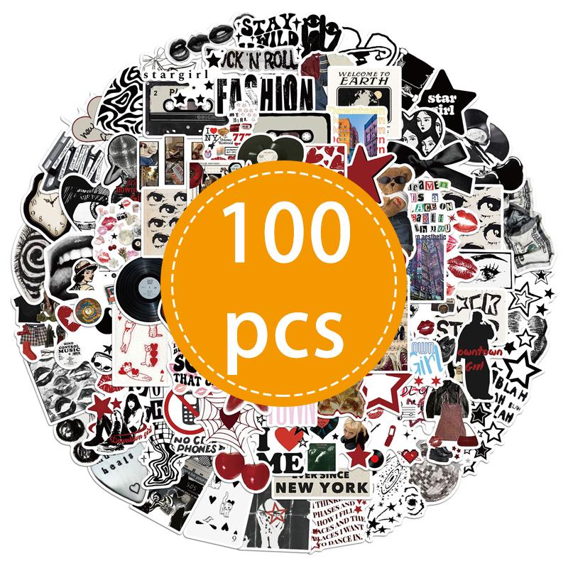 High-Standard 100Pcs Top-Grade Black Top-Grade And Premium-Quality White First-Class Aesthetic Superior-Grade Stickers Premium-Quality Pack