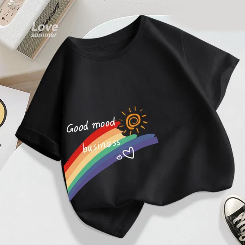 Jungen Mädchen T-Shirt Sommer Baumwolle Kurzarm T-Shirt Trendiges Regenbogen Design Kinder T-Shirt Mode Kinder Kleinkind Oberteile Zurück zur Schule