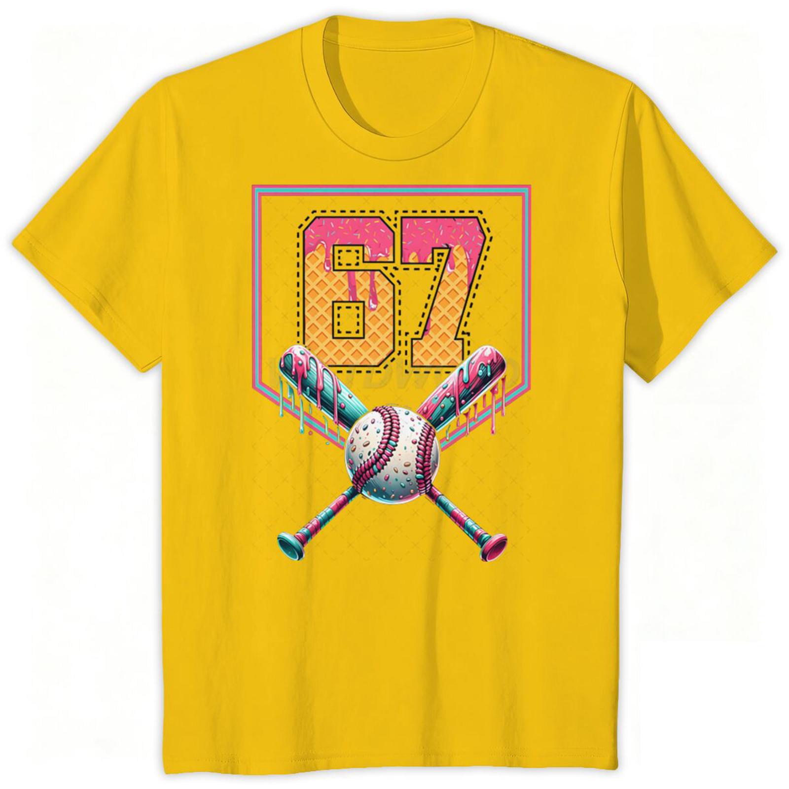 

Women s Printed Short-Sleeve Loose T-Shirt Casual Round Neck Top XL жовтий