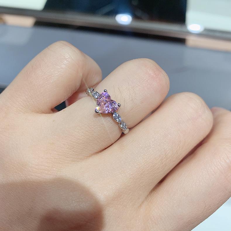 Cross Border New Love Ring Women's Simulation Pink Yellow Simple Zircon Peach Heart Jewelry