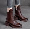 Fashion 2025 Handmade Retro High Heel Boots Women Autumn Winter Full Cow Leather Round Toe Zipper Trend Warm Mid-Calf Boots Female