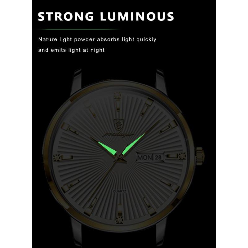 POEDAGAR Fashion Business Men's Watches Waterproof Luminous Date&Week Stainless Steel Watch Quartz Exquisite Male Wristwatch