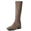 Women's Winter High Boots Quality Suede Knee High Boot Flock Casual Low Heel Autumn Winter Long Shoes Woman Black Large Size 43