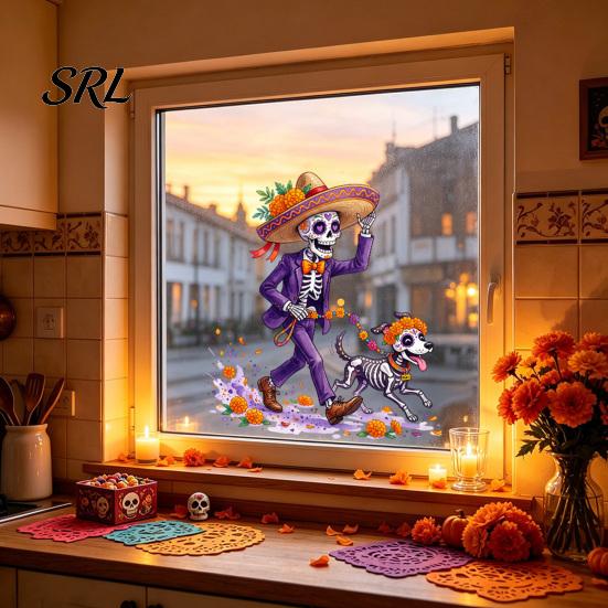 Waterproof Holiday Decorations Halloween Window Stickers, Cartoon Ghost Black Cat Pumpkin Static Glass Decorative Film for Parties Decals Shop