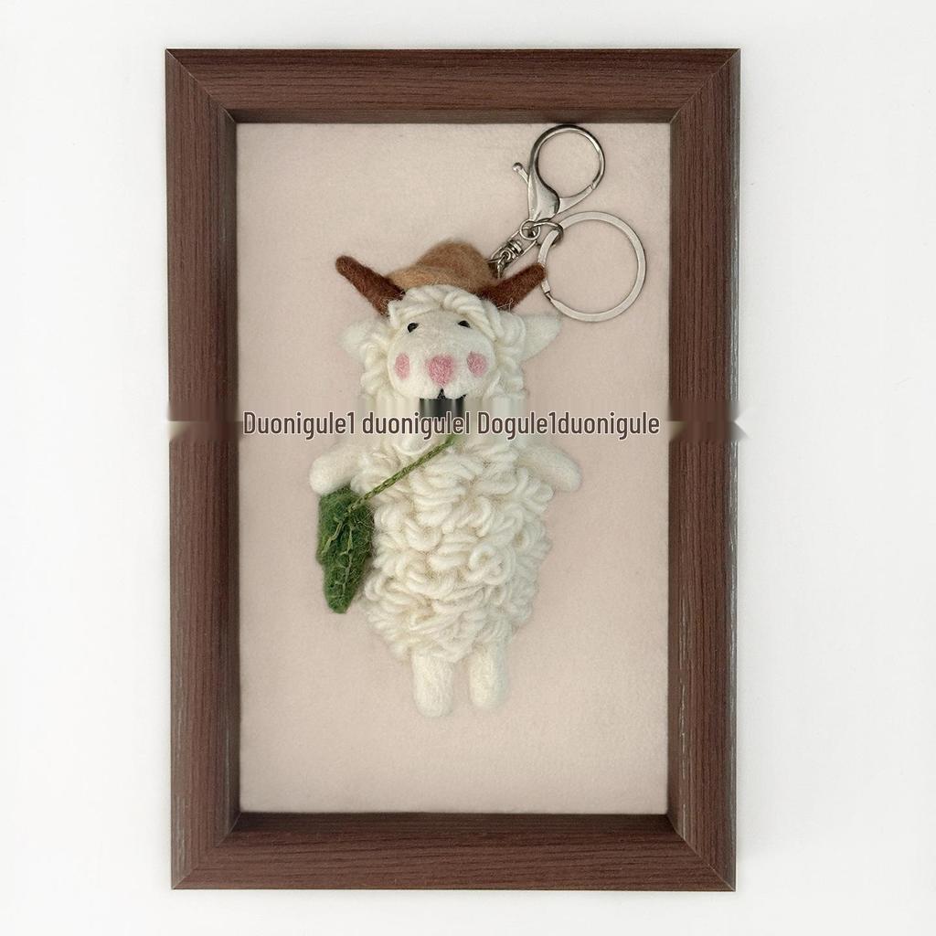 Nepal Handmade Wool Felt Farmer's Hat Sheep Doll Keychain & Bag/Car Charm
