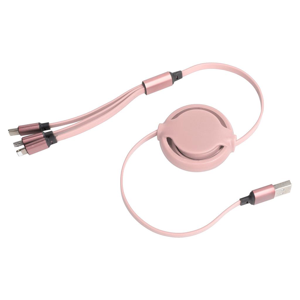 3‑in‑1 USB Charging Cable Multi Retractable Fast Charger Cord for IOS Type C Micro PortPink