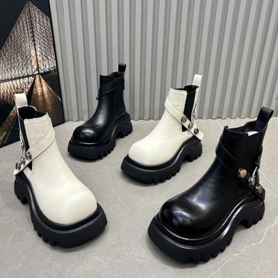 Autumn Muffin Thick-soled Short Boots Versatile New Belt Buckle Cigarette Tube Single Boots Heightening Martin Boots Women