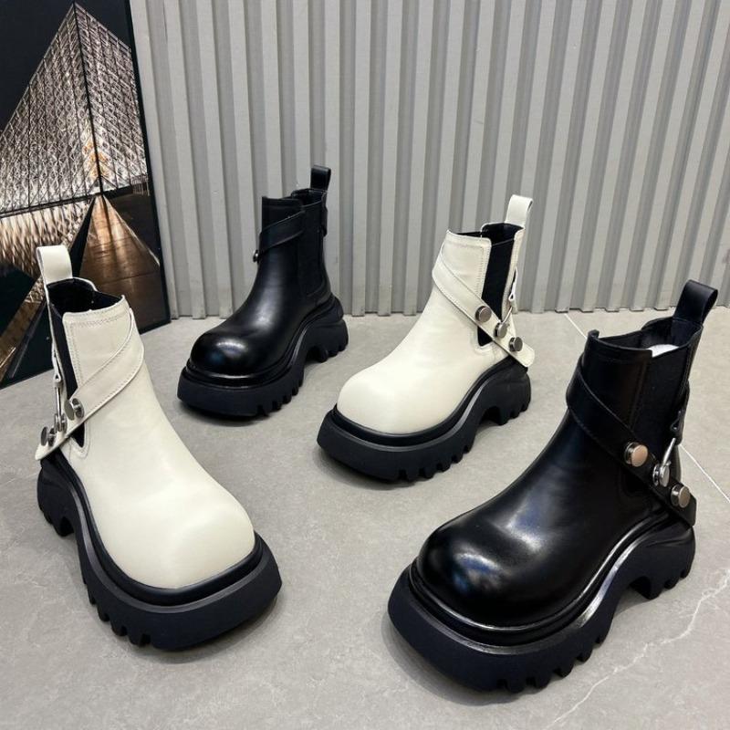 Autumn muffin thick-soled short boots versatile new belt buckle cigarette tube single boots heightening Martin boots women