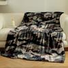The image features a green, brown, black, and beige camouflage pattern. for all seasons blanket lunch break throw gift