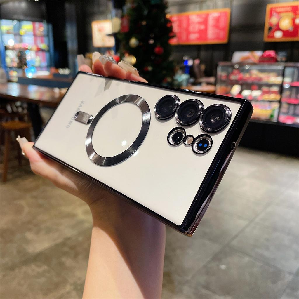 Suitable for Samsung S25 Electroplated Magnetic S24ultra Mobile Phone Case A54 Silicone Soft S23u Transparent Full Package