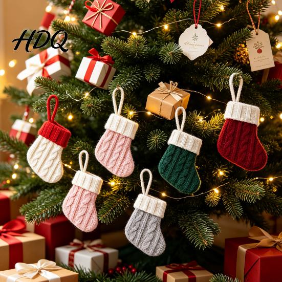 Festive Gift Packaging Accessories Christmas Tableware Holder Knitted Stockings Spoon Knife Fork Decorative Stocking Pendants Bag for Fireplace,