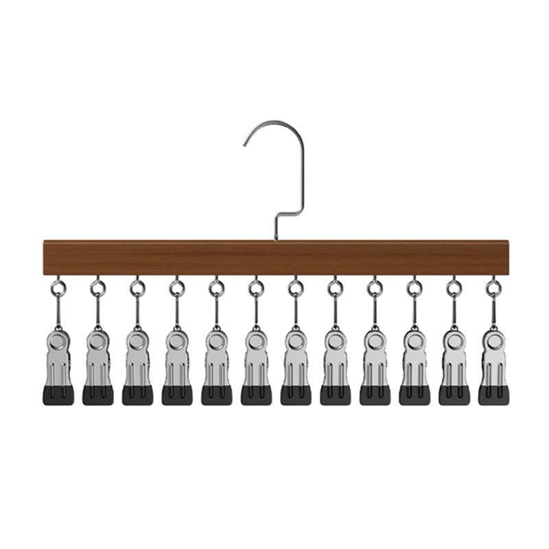 Wood Multi-Function 12 Clips Underwear Clip Wardrobe Clothes Hanger