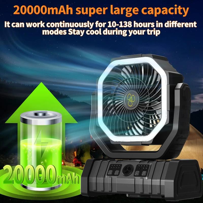 LED Light Camping Fan Movable Wireless Air Circulators Outdoor Ventilador with Hook