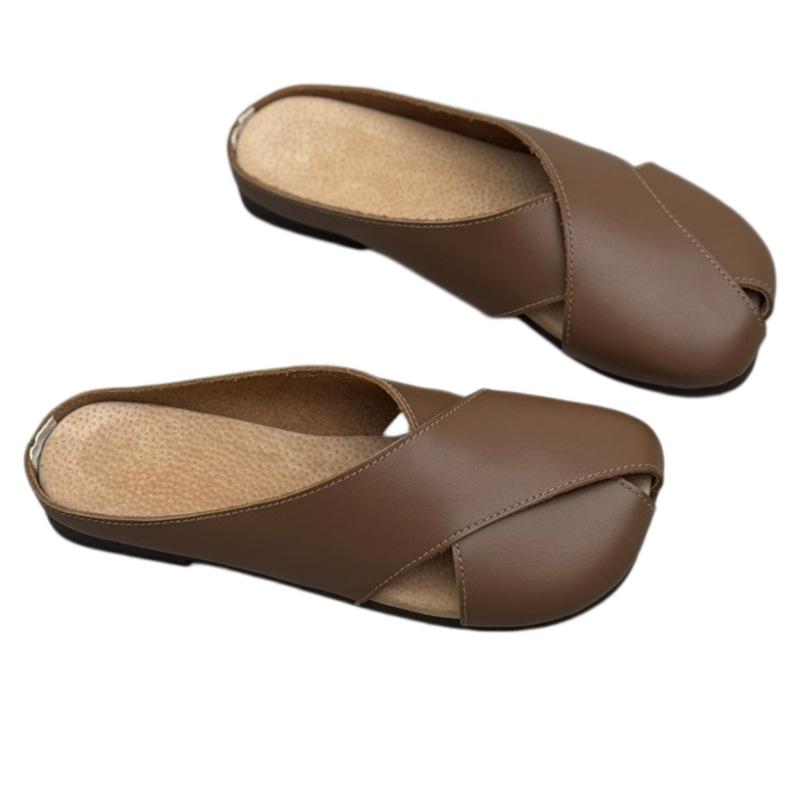 Baotou Women's Shoes - Flat-bottom, Simple Design, Soft Leather, Soft Sole Flip-flops Devotion