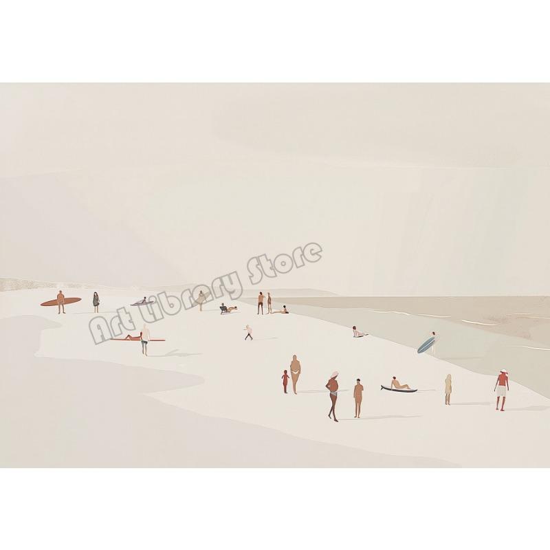 

Retro Minimalist Beach Figure Swimming Surfing Poster Canvas Painting Wall Art Pictures Home Beach House Bathroom Decor 21cm×30cm NoFrame