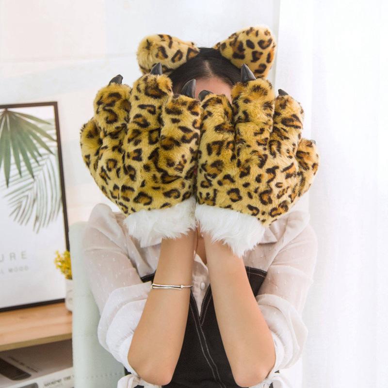 Animal Gloves Bear Paw Men'S And Women'S Autumn And Winter Plush Toys Thickened Violent Claws Tiger Claws Creative Leopard Print Girls Sexy Headband