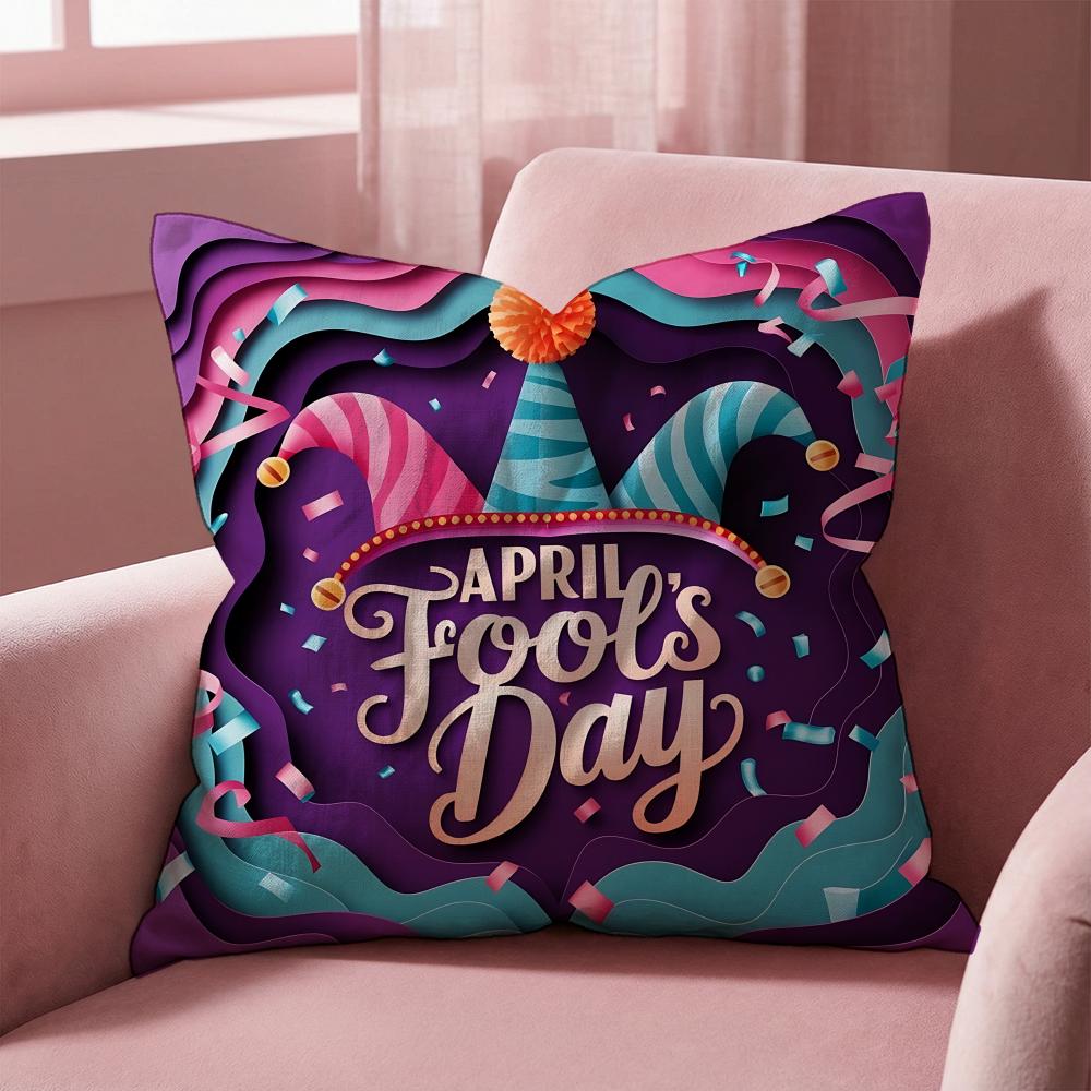 Holiday April Fools Day Cushion Cover MultiScene Pillow Cover for Home Car Reversible Soft Durable for Daily Use