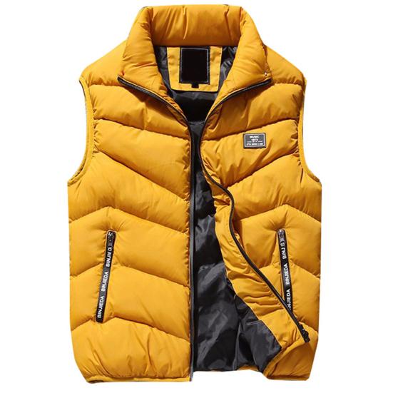 Autumn Winter Men Vest Cotton Padded Solid Color Zipper Windproof Thickened Sleeveless Jacket Streetwear