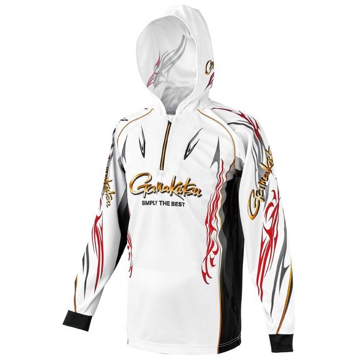 Gamakatsu 2-Way Print Zip Shirt Hoodie White L GM3816