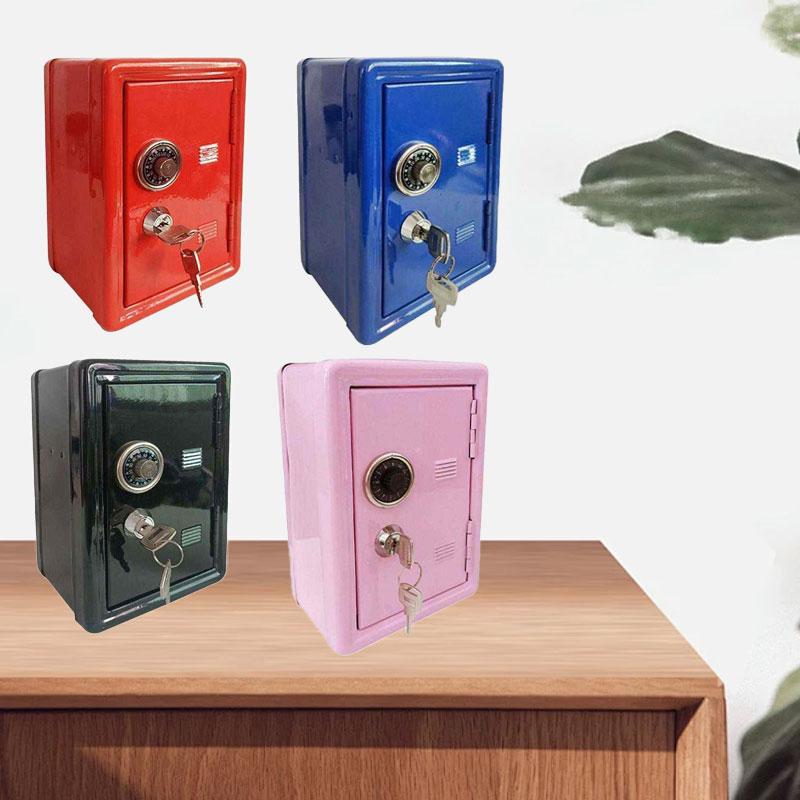 Mini Metal Safe Piggy Bank With Key Lock and Combination Children's Coin Piggy Bank Desktop Storage Box For Boys and Girls