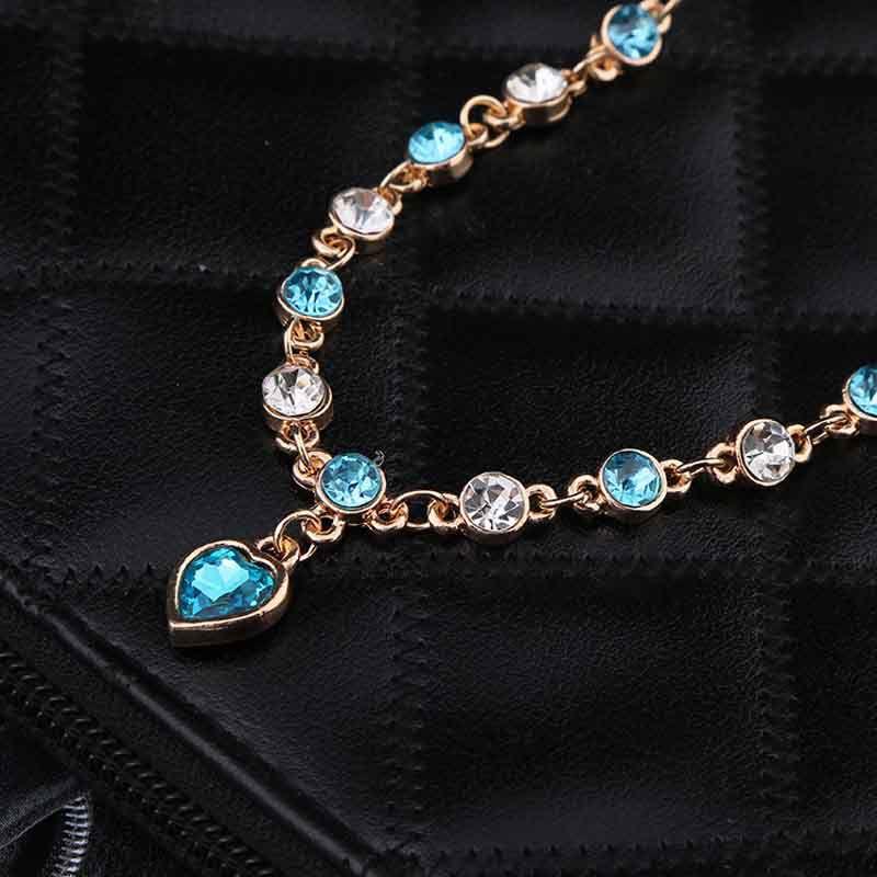 Chic Hottest Womens Ladies Crystal Rhinestone Bangle Ocean Blue Bracelet Chain Heart For Versatile Occasions