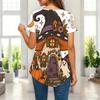 Womens Plus Size Short Sleeve Top Western Cowboy Skeleton Pumpkin Floral Print Irregular Pointed Hem Casual Blouse