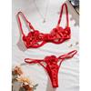 New Sexy Hollowed-out Love Girl Three-point Erotic Underwear Set