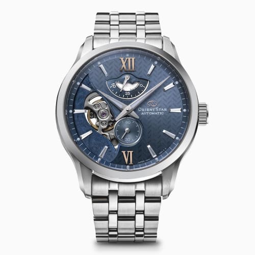 Orient Star RK-AV0B08L Men's Automatic Watch, Layered Skeleton, Mechanical, Made in Japan, with 2-Year Manufacturer's Warranty, Open Heart, Light Blue