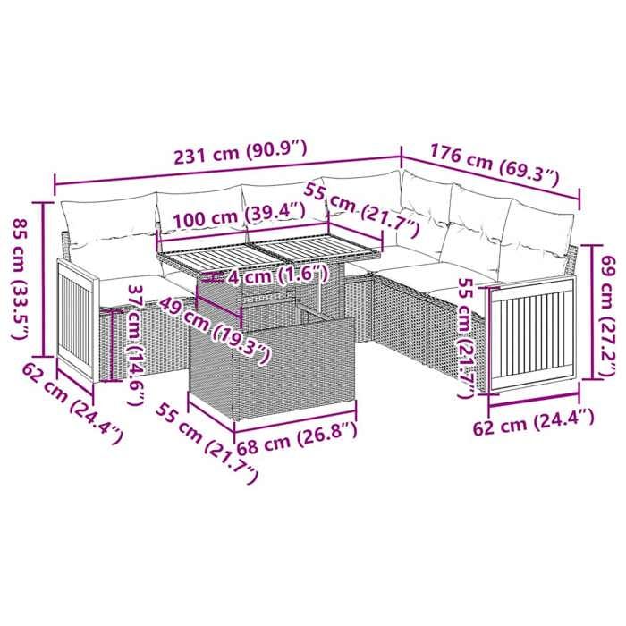 VidaXL Garden Furniture Set with Cushions 7 Pcs Black Braided Resin Acacia 3327716