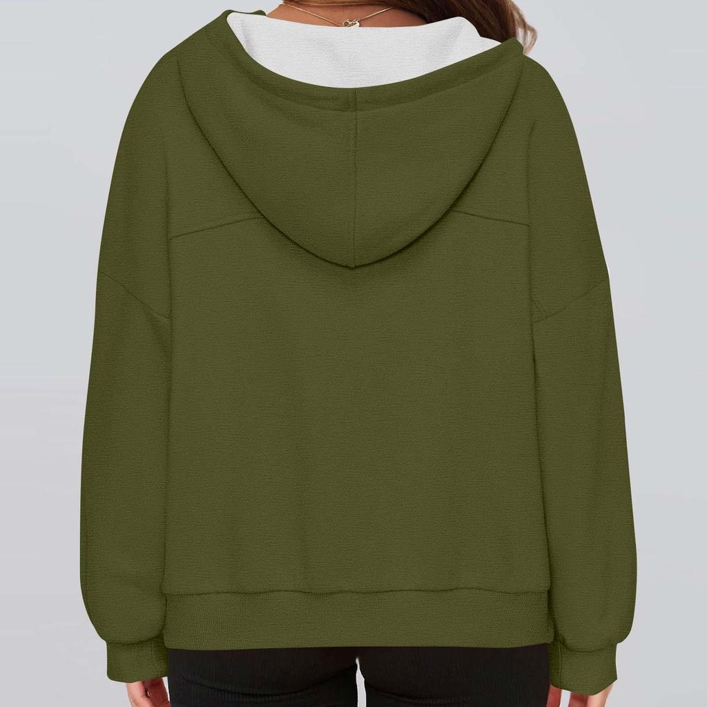 Women's Fashionable Solid Color Hooded Long Sleeved Sports Casual Pullover Sweatshirt Top