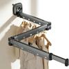 Clothes Drying Rack Wall Mounted, Retractable Garment Rack with Hooks, Tri-Collapsible Drying Rack, Space Saver Clothes Drying Hanger Racks for Balcon