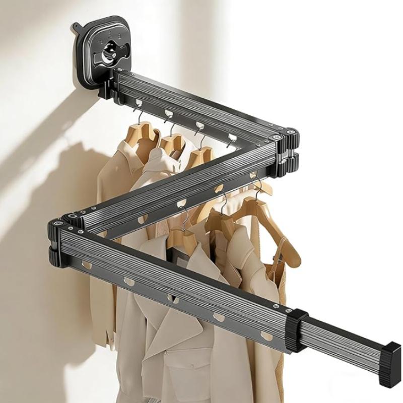 Настенная сушилка для одежды, выдвижная вешалка для одежды с крючками, трехскладная сушилка, компактные вешалки-сушилки для одежды для балкона чёрный