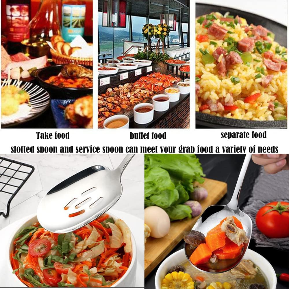 Extra Large Serving Spoons Set,18/8 Stainless Steel Slotted Spoon and Serving Spoon,9.8 Inch Buffet Spoons Set,Tabletop Flatware Utensil (2pack)