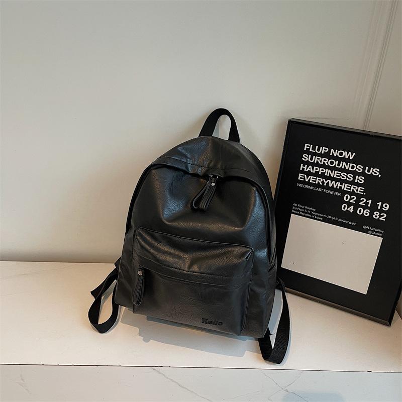Schoolbag Soft Leather Retro Backpack Women's Large Capacity PU School Bag Women's College Student Casual Simple Women's Travel Computer Backpack