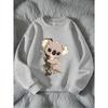 Kids Koala Print Crewneck Pullover Sweatshirt, Cartoon Casual Long Sleeve Top for Autumn Winter
