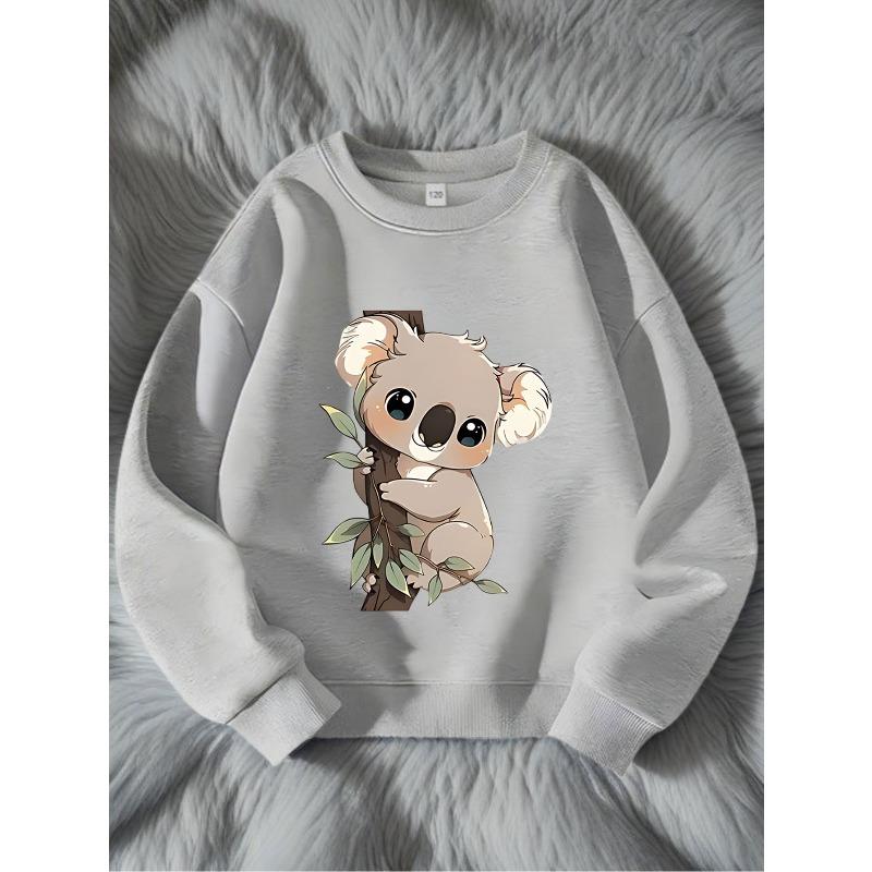 Kids Koala Print Crewneck Pullover Sweatshirt, Cartoon Casual Long Sleeve Top for Autumn Winter