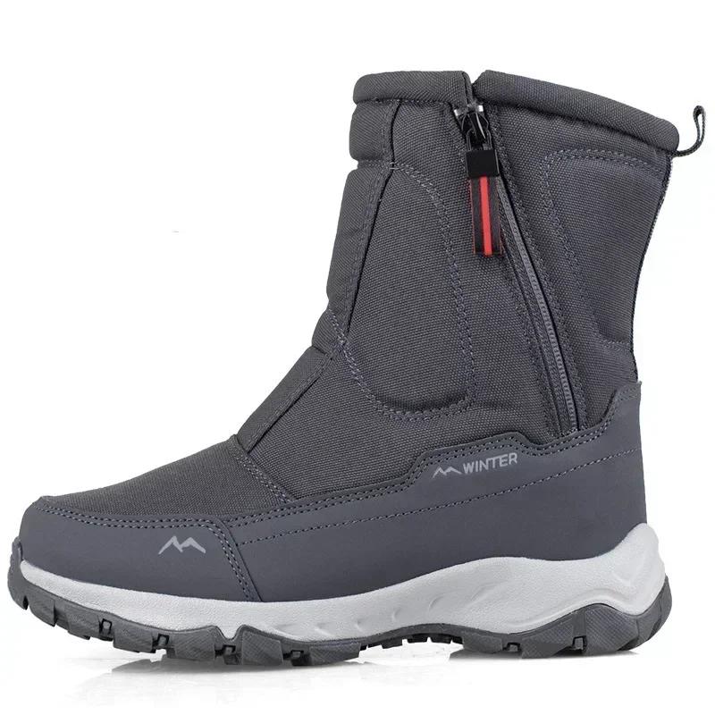 Botas de nieve cálidas de moda para hombre, botas con cremallera para hombre, zapatos para exteriores para hombre, botas altas unisex impermeables de algodón, zapatos de piel gruesa