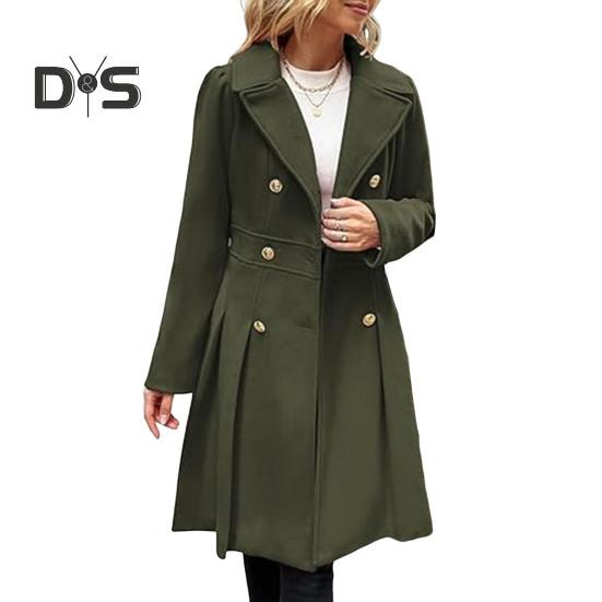 

Женский шерстяной жакет с отложным воротником, однотонное двубортное пальто средней длины, термобелье с длинными рукавами, для поездок на работу, свиданий, весна-осень-зима M армия зеленый